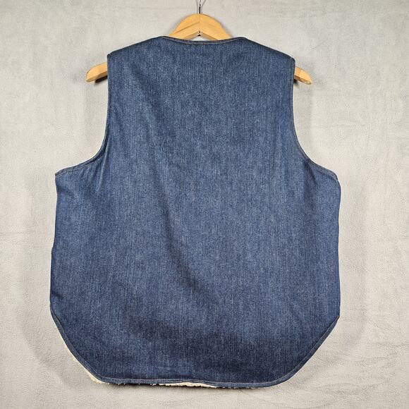 Vintage Sherpa Lined Denim Vest Mens M Madewell USA Made Workwear Western Cowboy - Picture 11 of 13